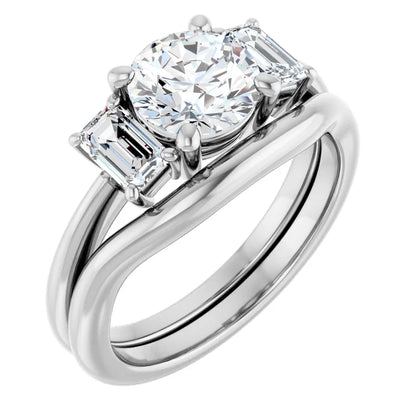 Round Brilliant White Gold Tri Stone Lab Diamond Engagement Ring