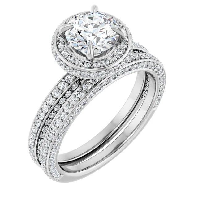 Round Brilliant White Gold Halo Pave Style Lab Diamond Engagement Ring 
