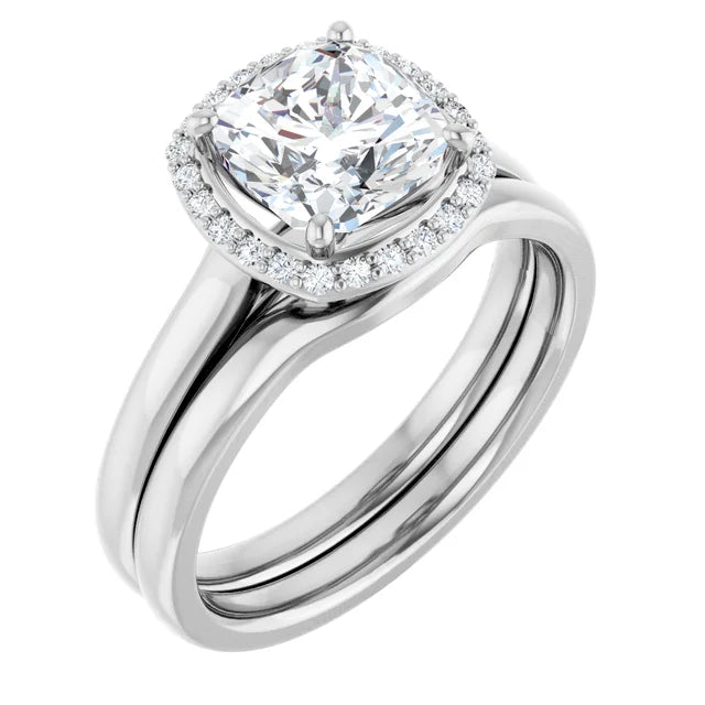 Cushion Halo Solitaire Lab Diamond Engagement Ring White Gold. 
