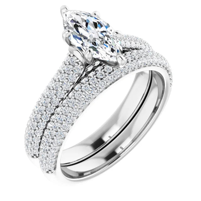 Marquise White Gold Pave Lab Diamond Engagement Ring 