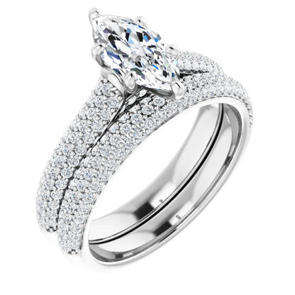 Marquise White Gold Pave Lab Diamond Engagement Ring 