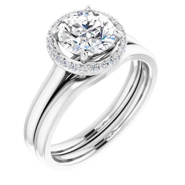 Round Brilliant Halo Solitaire Lab Diamond Engagement Ring White Gold. 