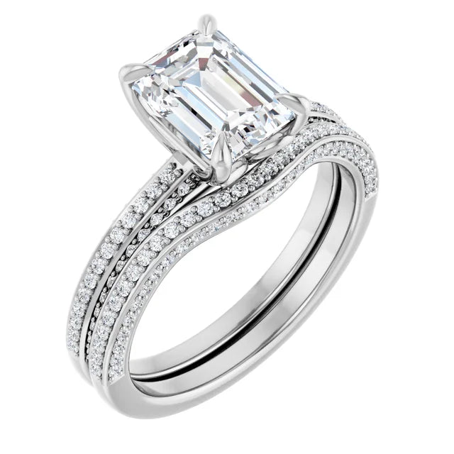 Emerald White Gold Pave Lab Diamond Engagement Ring 