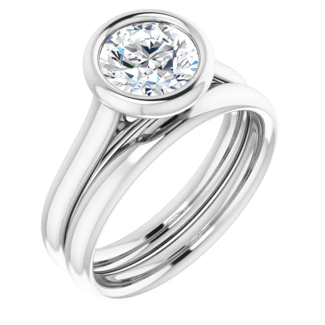 Round Brilliant White Gold Solitaire Bezel Lab Diamond Engagement Ring 