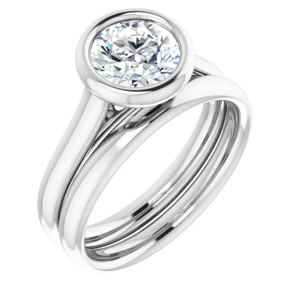 Round Brilliant White Gold Solitaire Bezel Lab Diamond Engagement Ring 