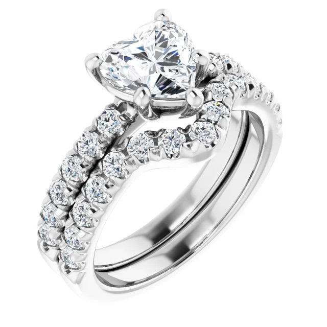 Heart Five Claw Pave White Gold Engagement Ring 