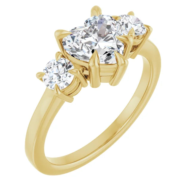 Heart Yellow Gold Tri Stone Lab Diamond Engagement Ring 