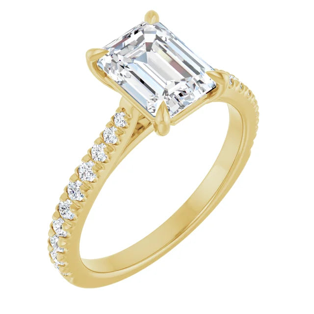 Emerald Yellow Gold Claw Set Style Engagement Ring