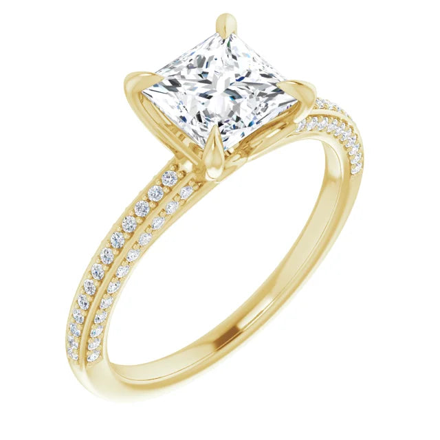 Princess Yellow Gold Pave Lab Diamond Engagement Ring 
