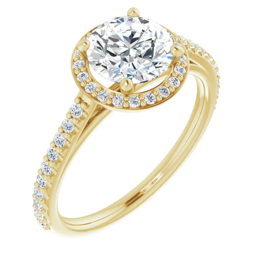 Round Brilliant Yellow Gold Halo Lab Diamond Engagement Ring 