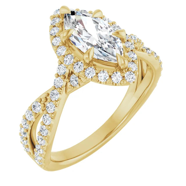Marquise Twist Halo Style Engagement Ring