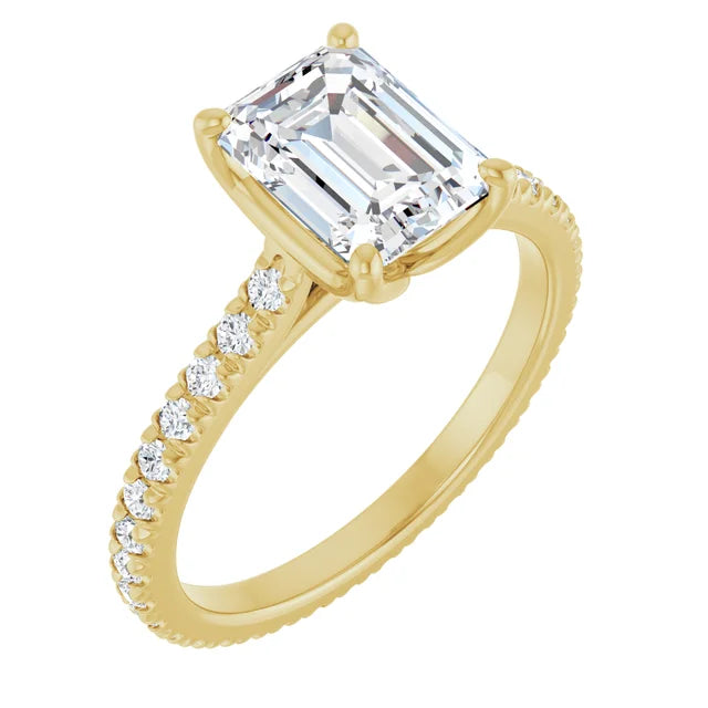 Emerald Yellow Gold Claw Set Eternity Style Engagement Ring