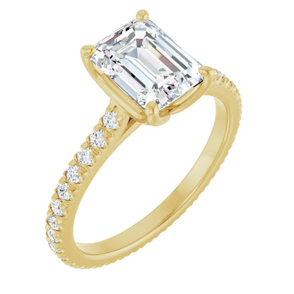 Emerald Yellow Gold Claw Set Eternity Style Engagement Ring