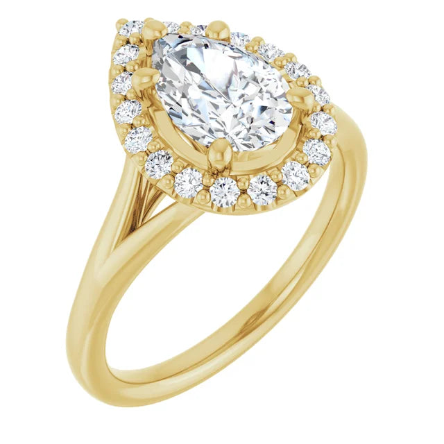 Pear Yellow Gold Halo Solitaire Split Band Lab Diamond Engagement Ring 