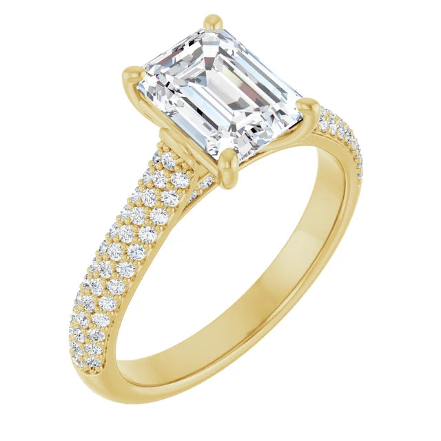 Emerald Yellow Gold Pave Lab Diamond Engagement Ring 