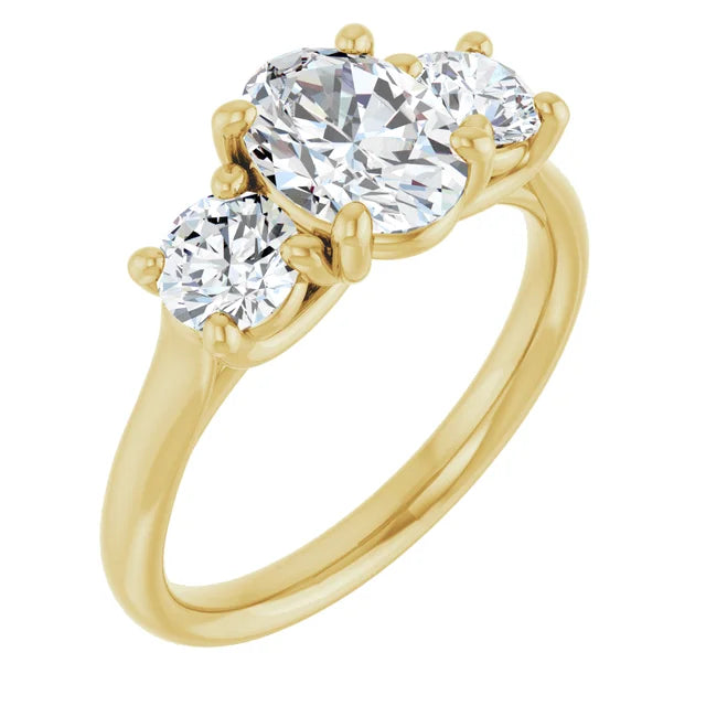 Oval Yellow Gold Tri Stone Lab Diamond Engagement Ring
