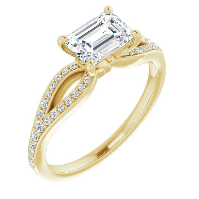 Emerald Yellow Gold East West Style Engagement Ring