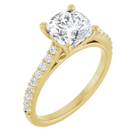 Cushion Yellow Gold Pave Style Lab Diamond Engagement Ring 