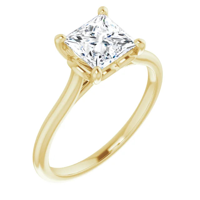 Princess Yellow Gold Four Claw Solitaire Lab Diamond Engagement Ring 