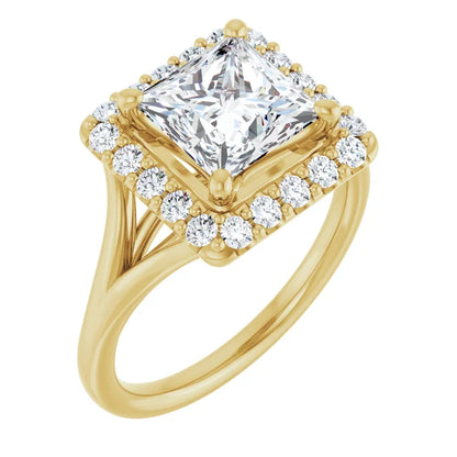 Princess Yellow Gold Halo Solitaire Split Band Lab Diamond Engagement Ring 