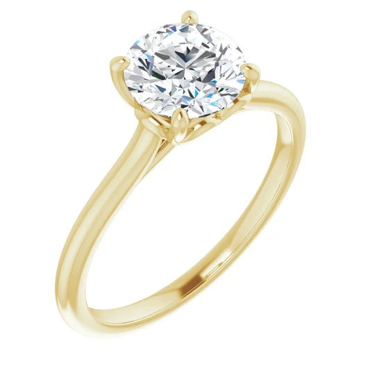 Round Brilliant Yellow Gold Four Claw Solitaire Lab Diamond Engagement Ring 