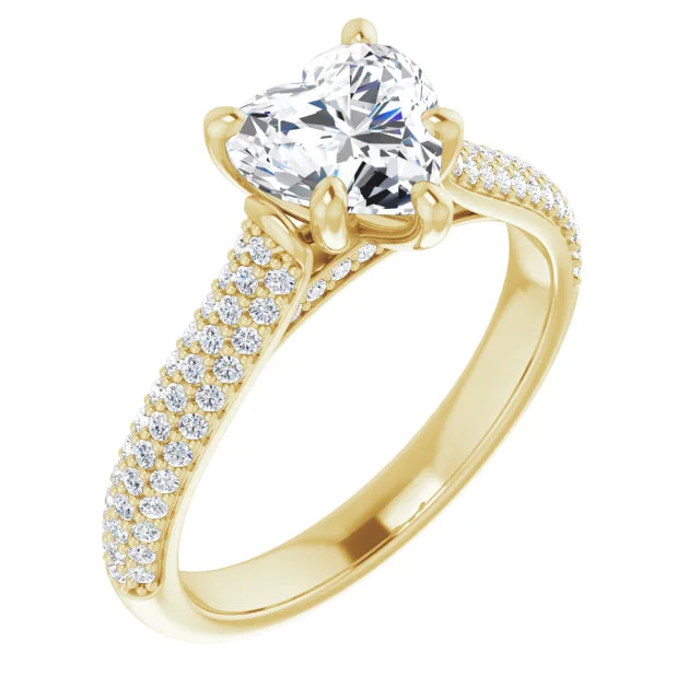 Heart Yellow Gold Pave Lab Diamond Engagement Ring 