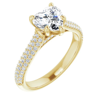 Heart Yellow Gold Pave Lab Diamond Engagement Ring 