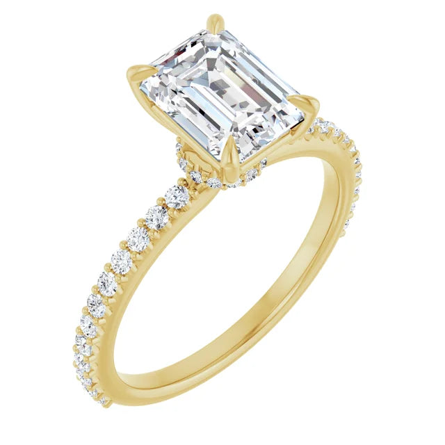 Emerald Yellow Gold Claw Set Style Engagement Ring 