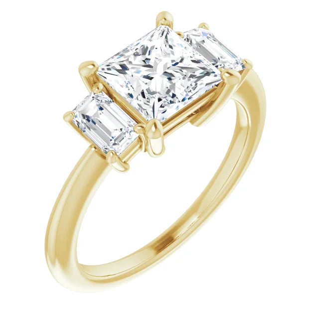 Princess Yellow Gold Tri Stone Lab Diamond Engagement Ring