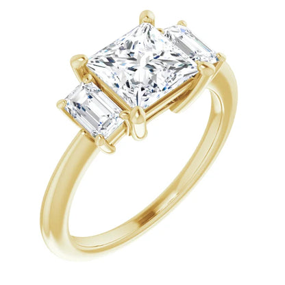 Princess Yellow Gold Tri Stone Lab Diamond Engagement Ring