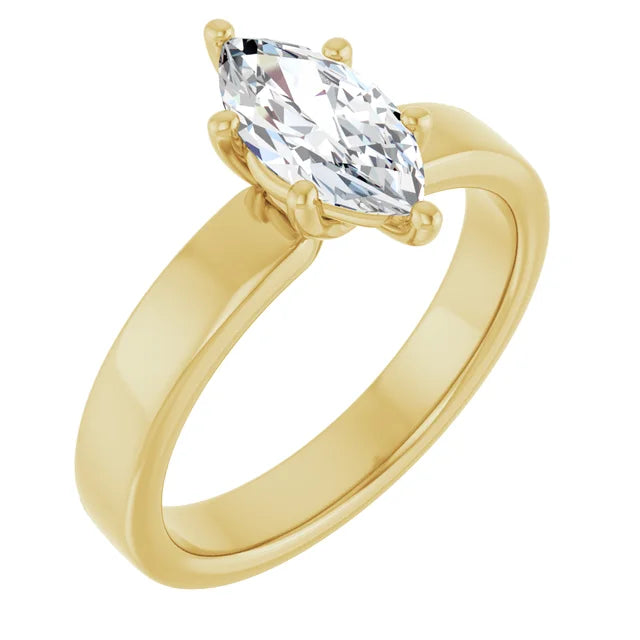 Marquise Yellow Gold Wide Band Solitaire Engagement Ring