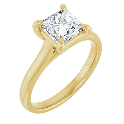 Four Claw Princess Yellow Gold Solitaire Lab Diamond Engagement Ring