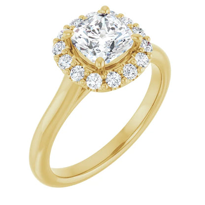Cushion Halo Solitaire Yellow Gold Lab Diamond Engagement Ring 