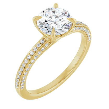 Round Brilliant Yellow Gold Pave Lab Diamond Engagement Ring 