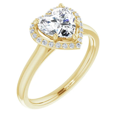 Heart Halo Solitaire Lab Diamond Engagement Ring Yellow Gold. 