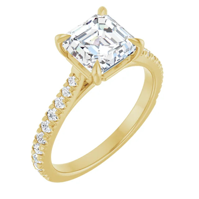 Asscher Yellow Gold Claw Set Style Engagement Ring