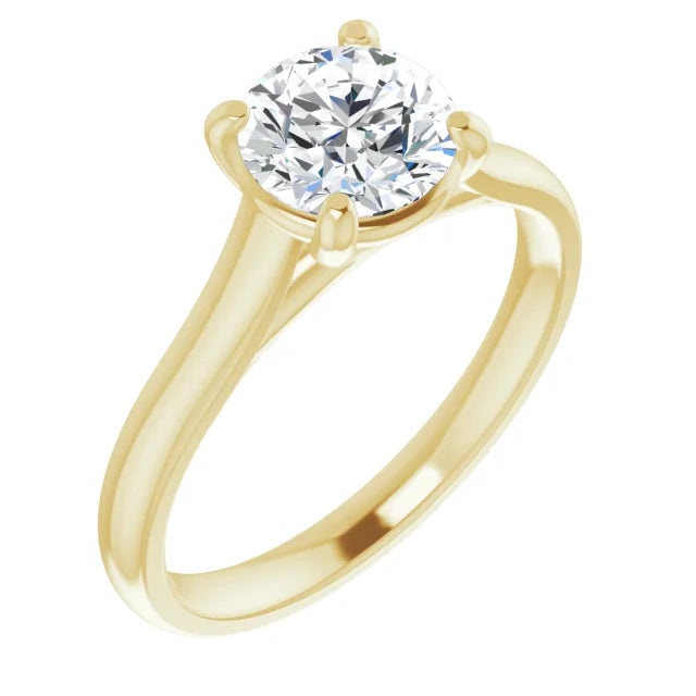 Four Claw Round Brilliant Yellow Gold Solitaire Lab Diamond Engagement Ring