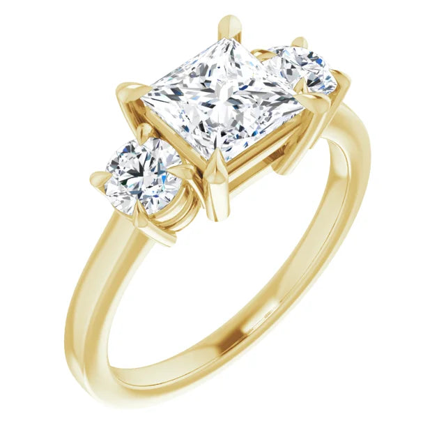 Princess Yellow Gold Tri Stone Lab Diamond Engagement Ring 