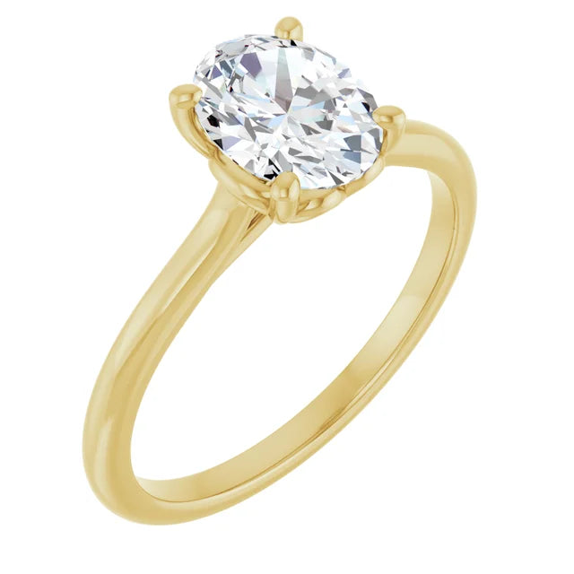 Oval Yellow Gold Four Claw Solitaire Lab Diamond Engagement Ring 