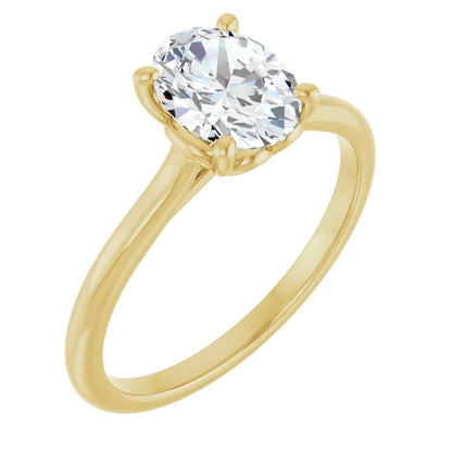 Oval Yellow Gold Four Claw Solitaire Lab Diamond Engagement Ring 