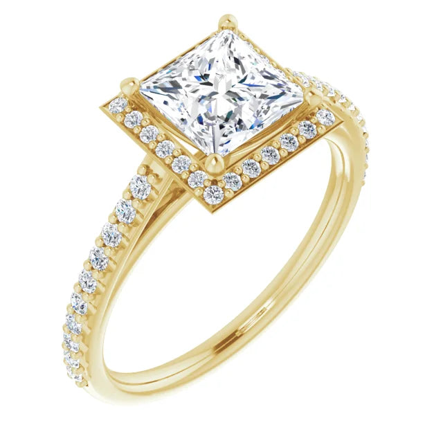 Princess Yellow Gold Halo Lab Diamond Engagement Ring 