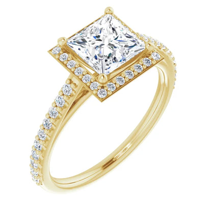 Princess Yellow Gold Halo Lab Diamond Engagement Ring 