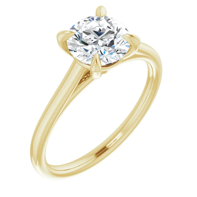 Round Brilliant Yellow Gold Four Claw Solitaire Lab Diamond Engagement Ring 