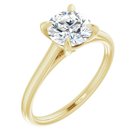Round Brilliant Yellow Gold Four Claw Solitaire Lab Diamond Engagement Ring 