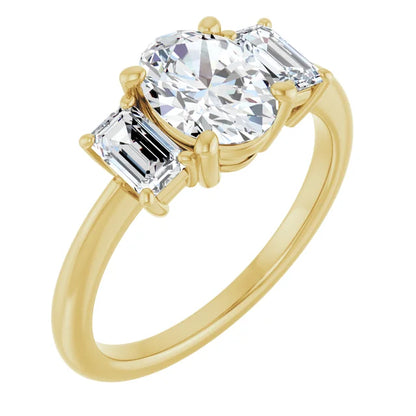 Oval Yellow Gold Tri Stone Lab Diamond Engagement Ring