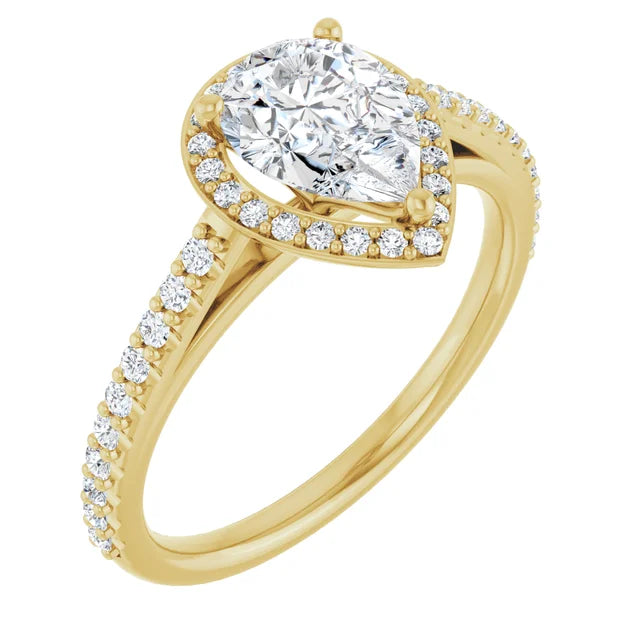 Pear Yellow Gold Halo Lab Diamond Engagement Ring 