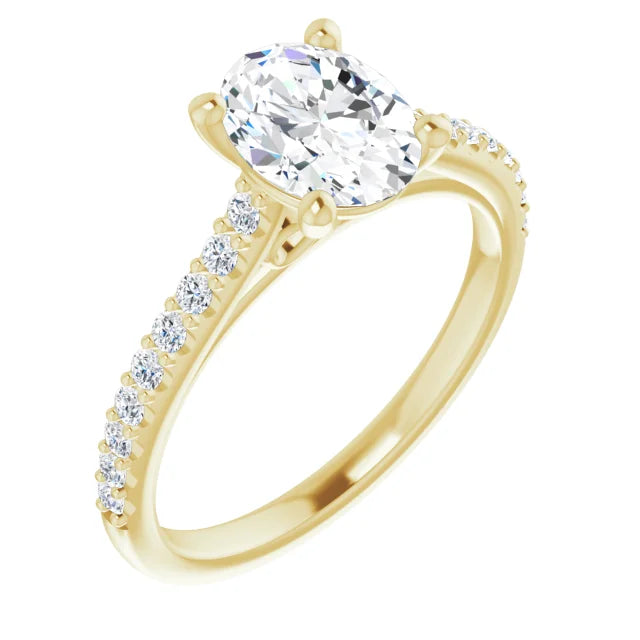 Oval Yellow Gold Pave Style Lab Diamond Engagement Ring 