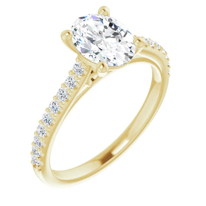 Oval Yellow Gold Pave Style Lab Diamond Engagement Ring 