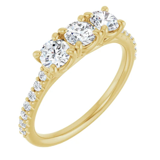 Round Brilliant Yellow Gold Tri Stone Lab Diamonds Engagement Ring 