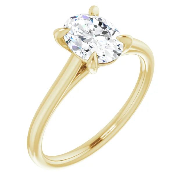 Oval Yellow Gold Four Claw Solitaire Lab Diamond Engagement Ring 